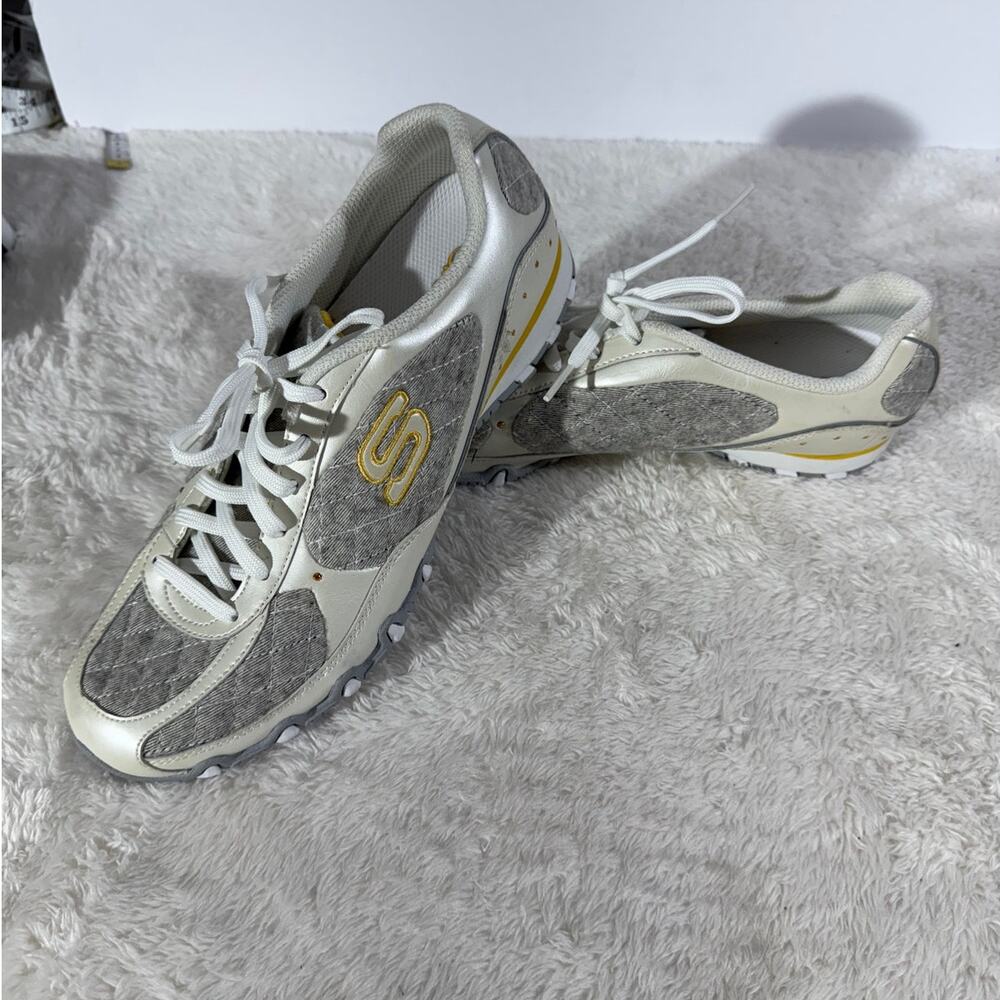Skechers Women's Light Bling Leather & Canvas Gray Size 9.5 NWOT